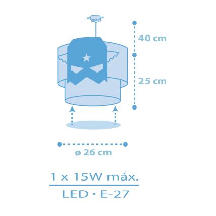 Dalber 61812 - Детски полилей СИН HERO 1xE27/15W/230V