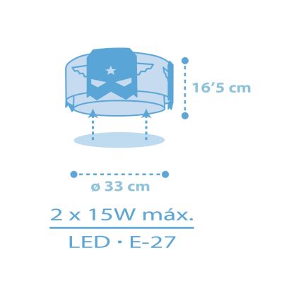 Dalber 61816 - Детска плафониера СИН HERO 2xE27/15W/230V