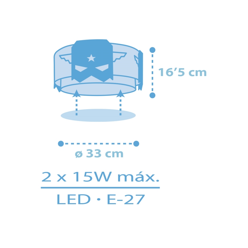 Dalber 61816 - Детска плафониера СИН HERO 2xE27/15W/230V