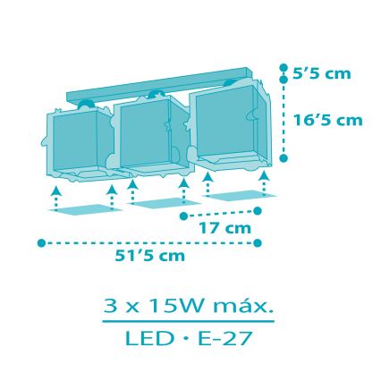 Dalber 63353 - Детска плафониера ROCKET 3xE27/15W/230V
