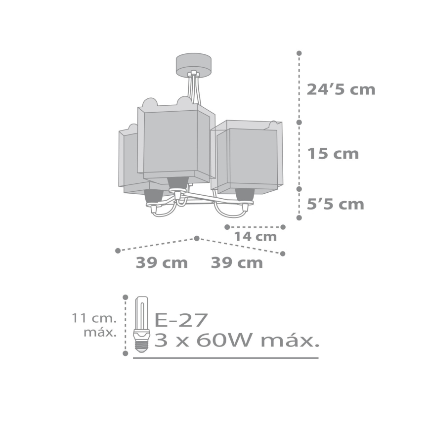 Dalber 64577 - Детски полилей LITTLE TEDDY 3xE27 / 60W / 230V