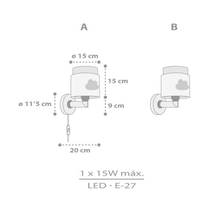 Dalber 76019E - Детски аплик BABY DREAMS 1xE27/15W/230V сив