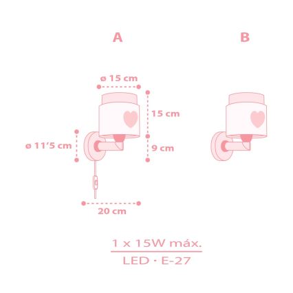 Dalber 76019S - Детски аплик BABY DREAMS 1xE27/15W/230V розов