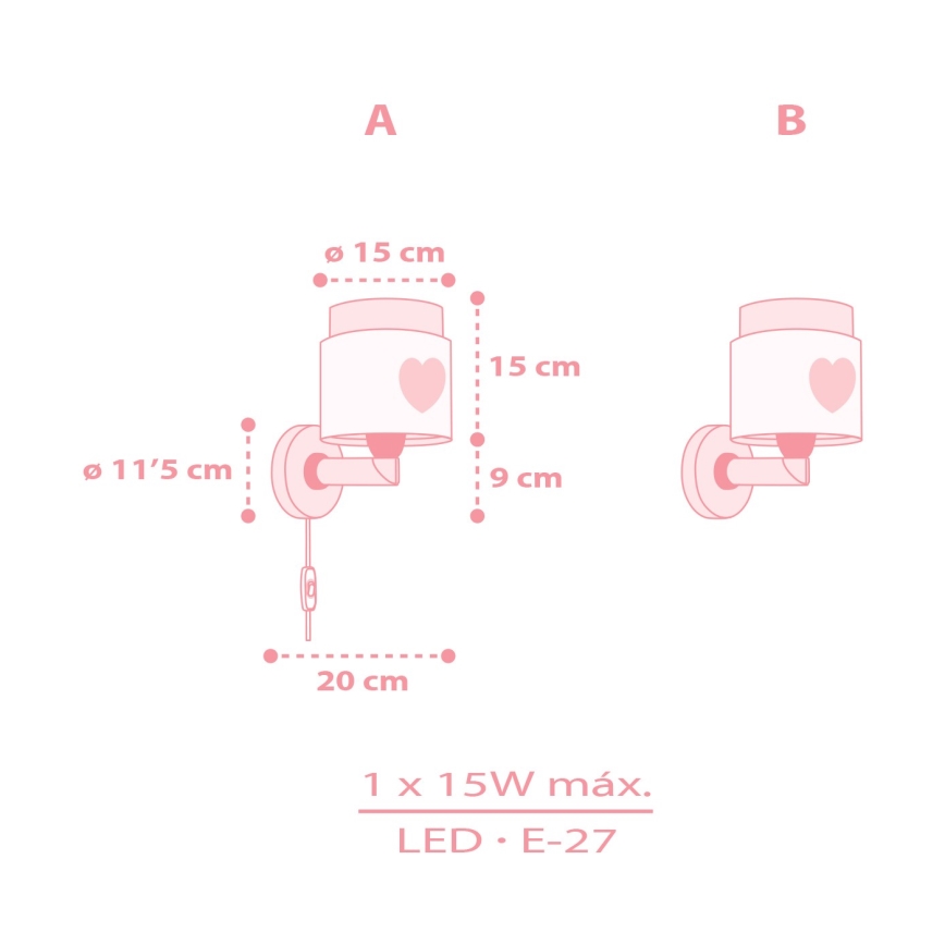 Dalber 76019S - Детски аплик BABY DREAMS 1xE27/15W/230V розов