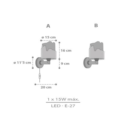 Dalber 76309 - детска стенна лампа SNOOPY 1xE27/15W/230V бяла/червена