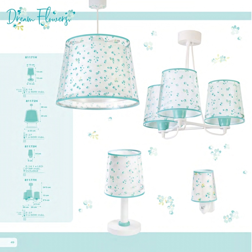 Dalber 81177H - Детски полилей DREAM FLOWERS 3xE27 / 60W / 230V