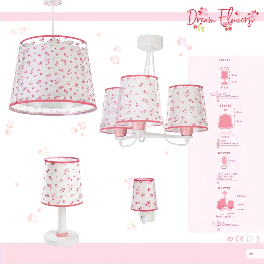 Dalber 81177S - Детски полилей DREAM FLOWERS 3xE27 / 60W / 230V