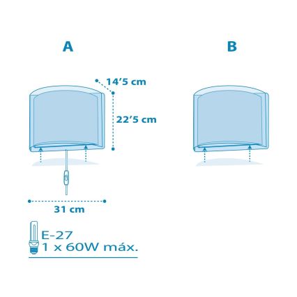 Dalber 81198T - Детска стенна лампа LIGHT FEELING 1xE27 / 60W / 230V