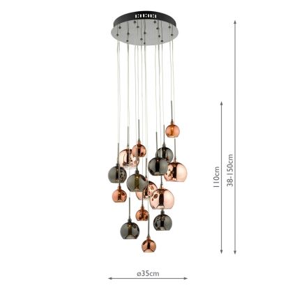 Där Lighting AUR1564 - Висящ полилей на кабел AURELIA 15xG4/10W/230V черен/меден
