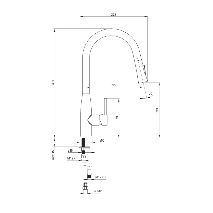Deante BDH_N72M - Кран за мивка с издърпваща се пръскачка LUKRECJA черен