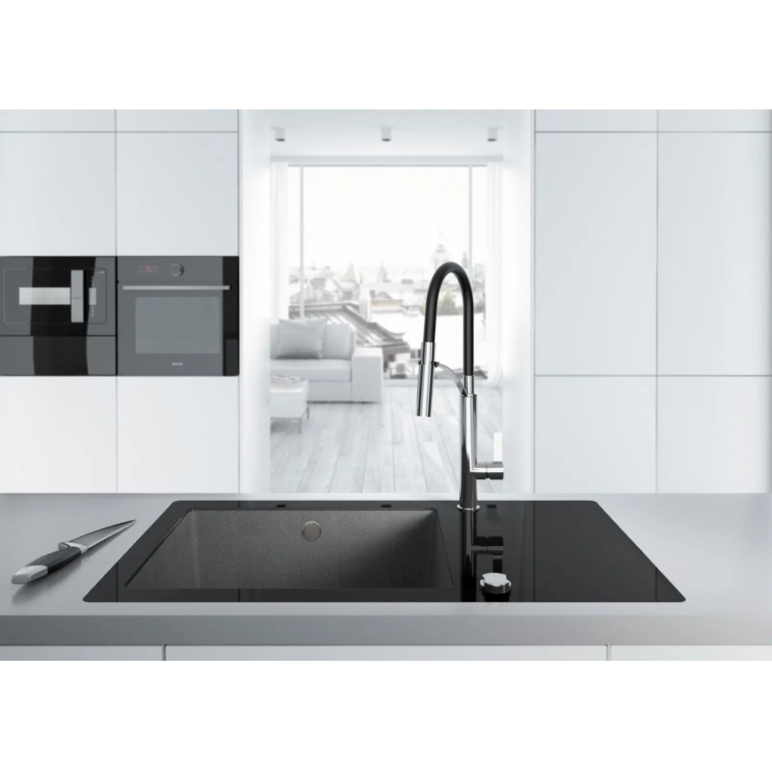 Deante BGB_B720 - Смесител за мивка с гъвкаво рамо GERBERA черен/хром