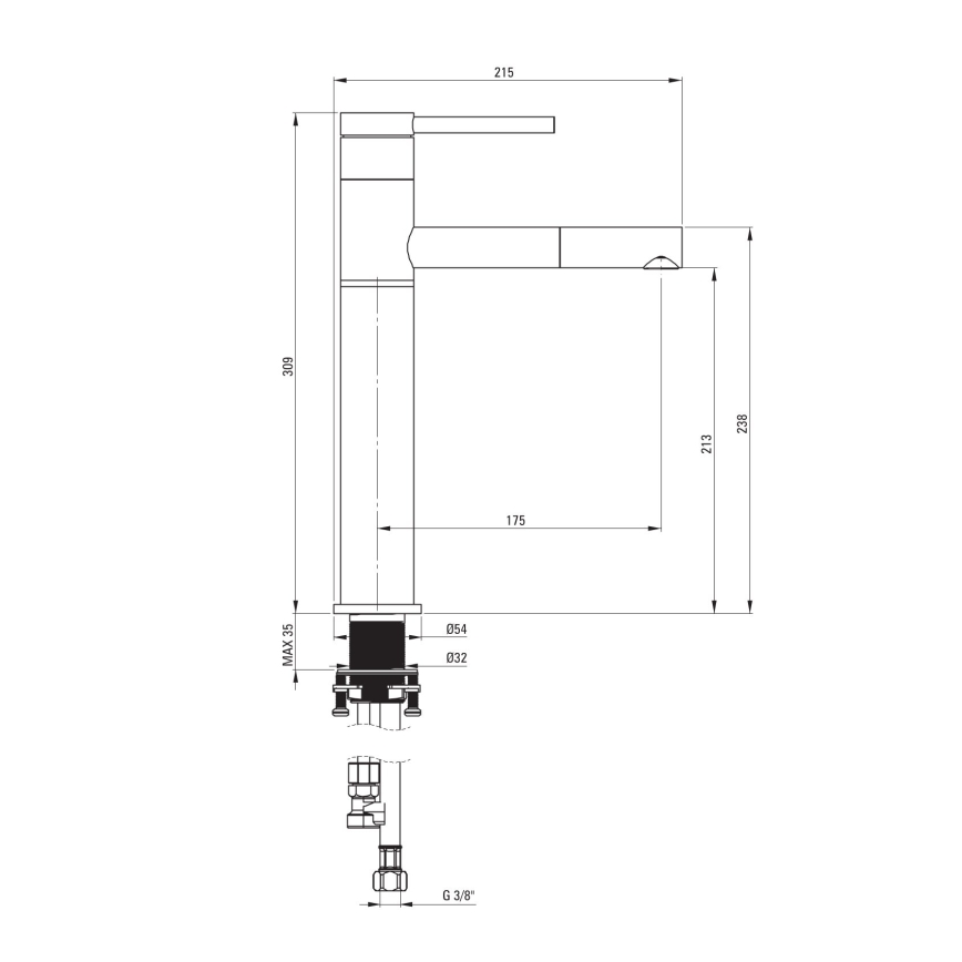 Deante BGE_022K - смесител за мивка с изтеглящ се душ ORA 30,9 cm лъскав хром