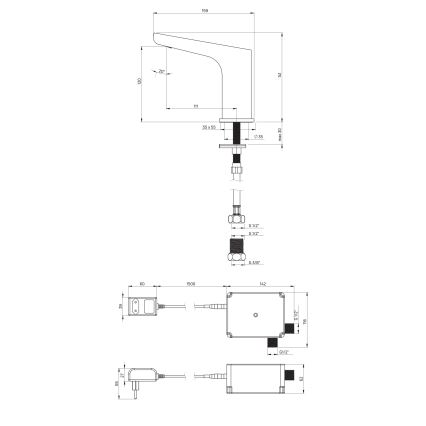 Deante BQH_N28V - Безконтактен смесител за мивка HIACYNT 230/6V черен