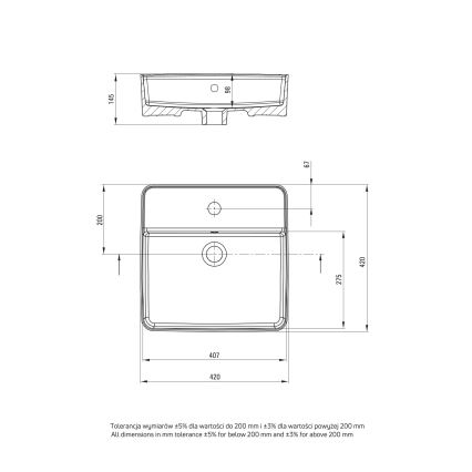 Deante CGS_6U4B - Мивка за плот с отвор за батерия SQUARE 42x42 см керамика/бял