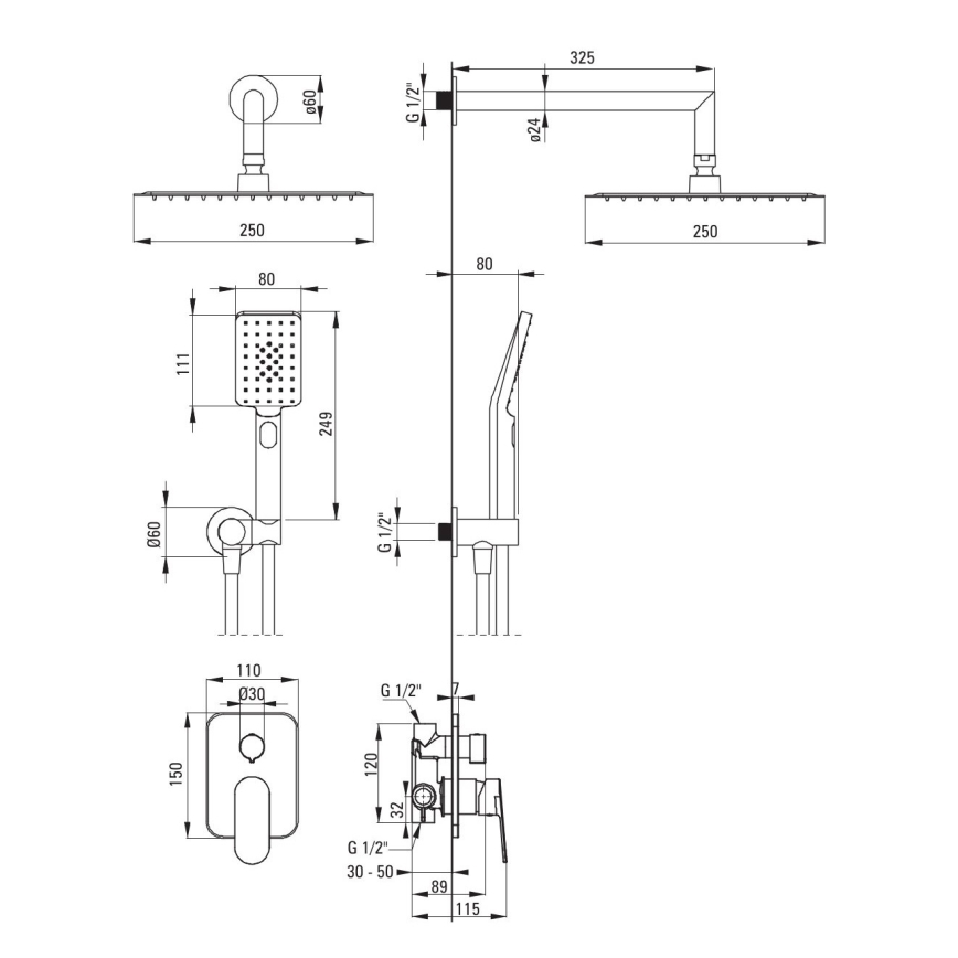 Deante NAC_N9LP - Душ комплект с вграден смесител ALPINIA, черен