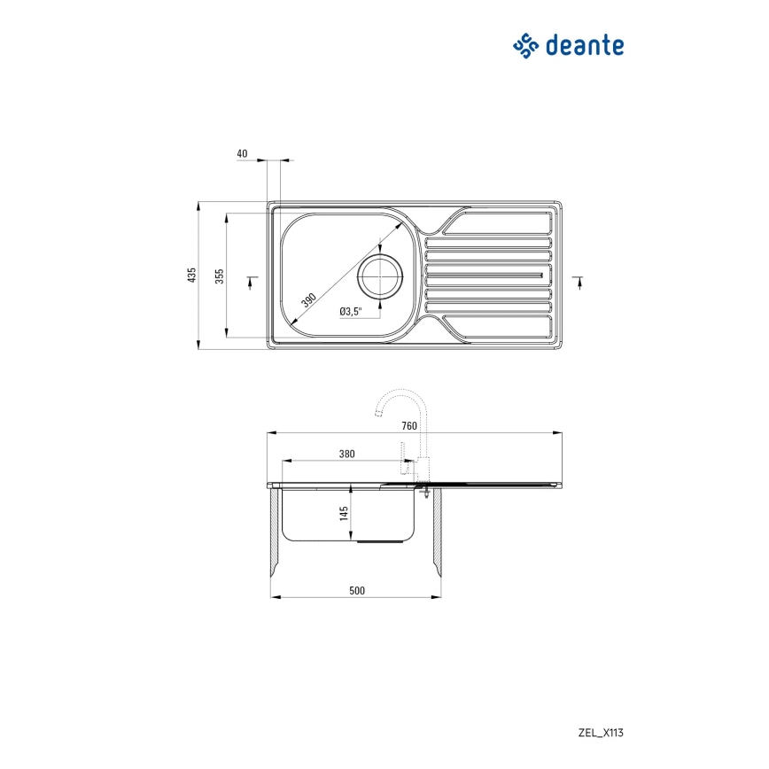 Deante ZEL_0113 - Кухненска мивка LEGATO 43,5x76 см сатен