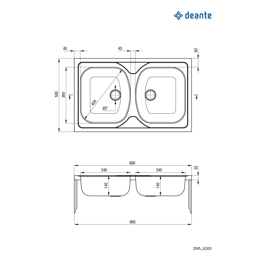 Deante ZM5_0200 - Кухненска мивка TANGO 50x80 см сатинирано покритие