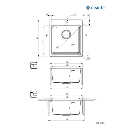 Deante ZPO_010A - Кухненска мивка OLFATO 50,5x45 см матов стомана