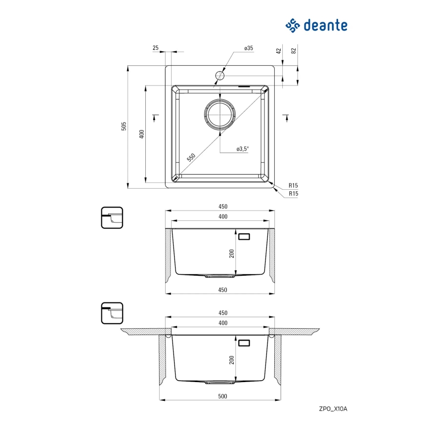 Deante ZPO_010A - Кухненска мивка OLFATO 50,5x45 см матов стомана