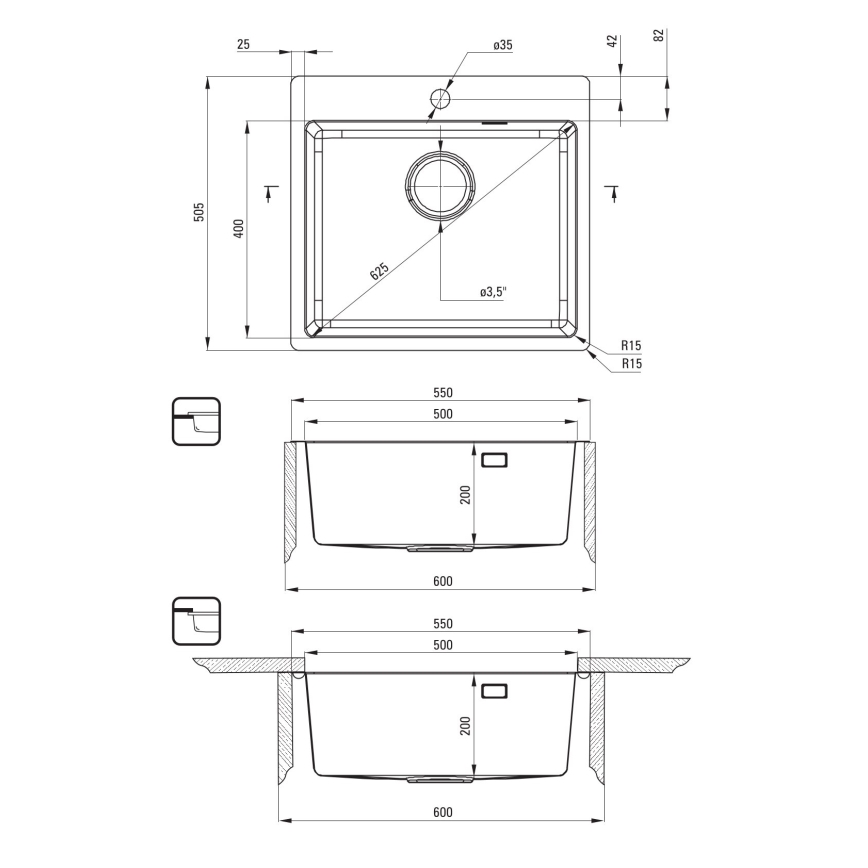 Deante ZPO_010B - Кухненска мивка OLFATO 50,5x55 см матов стомана