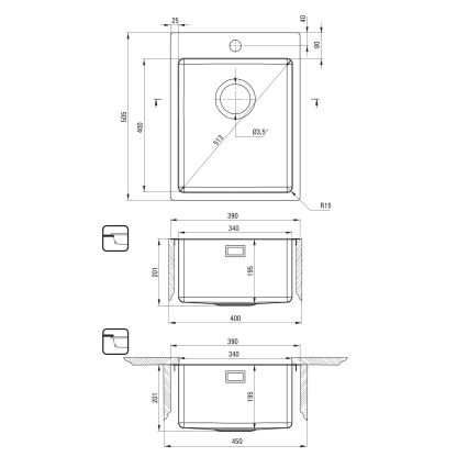 Deante ZPO_010E - Кухненска мивка OLFATO 50,5x39 см матов стомана