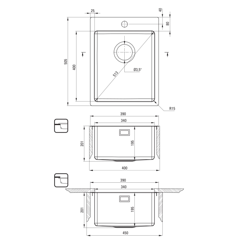 Deante ZPO_010E - Кухненска мивка OLFATO 50,5x39 см матов стомана