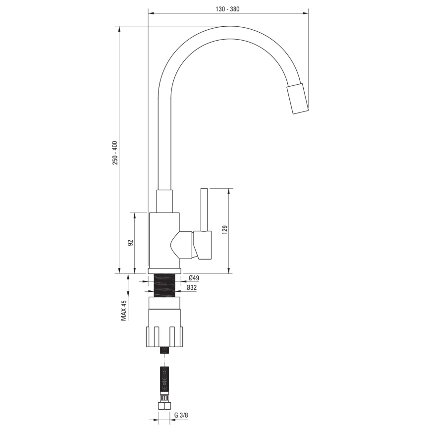Deante ZQJNN103 - Кухненска мивка EVORA 50x50 см + смесител за мивка с гъвкаво рамо гранит/черен