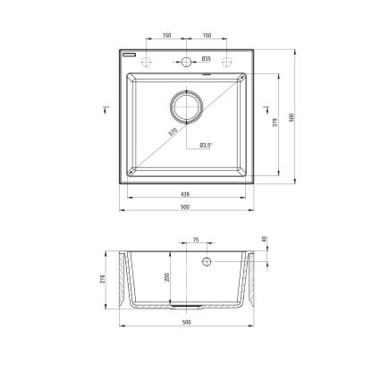 Deante ZQJNN103 - Кухненска мивка EVORA 50x50 см + смесител за мивка с гъвкаво рамо гранит/черен