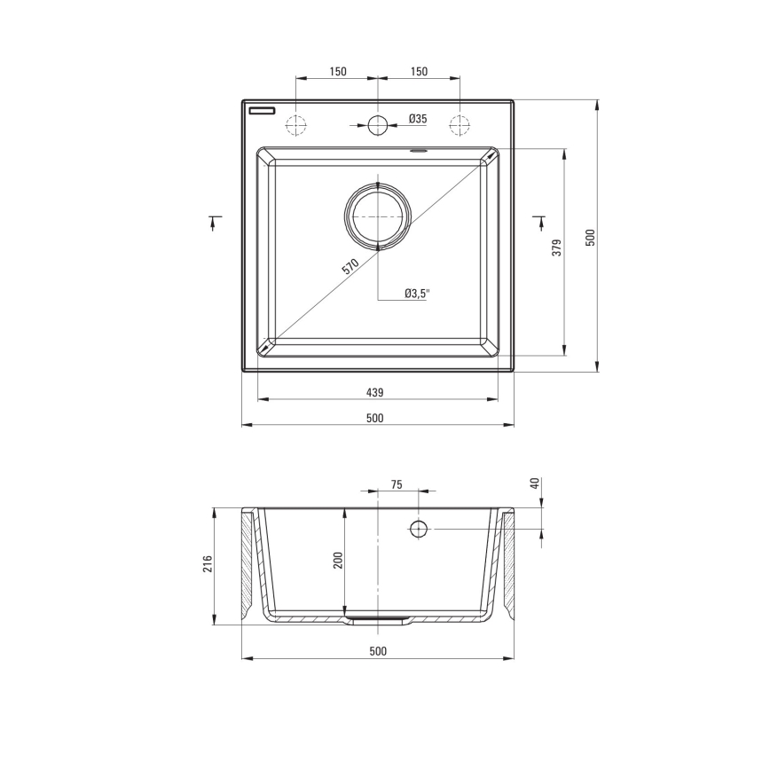 Deante ZQJNN103 - Кухненска мивка EVORA 50x50 см + смесител за мивка с гъвкаво рамо гранит/черен
