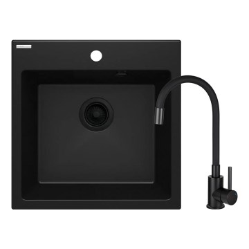 Deante ZQJNN103 - Кухненска мивка EVORA 50x50 см + смесител за мивка с гъвкаво рамо гранит/черен