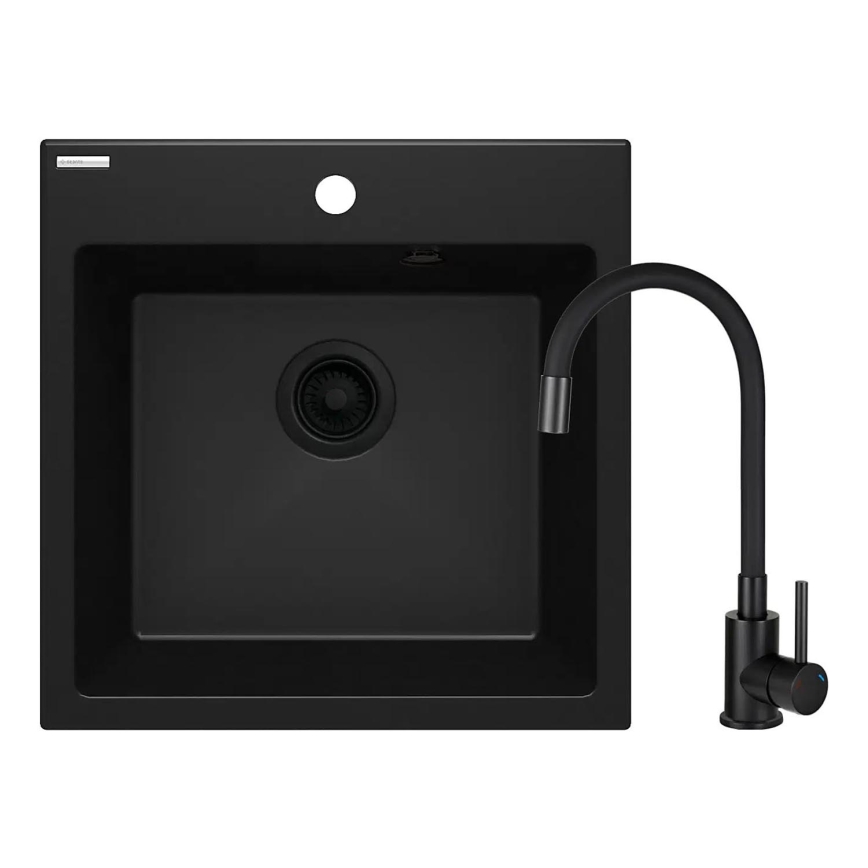 Deante ZQJNN103 - Кухненска мивка EVORA 50x50 см + смесител за мивка с гъвкаво рамо гранит/черен