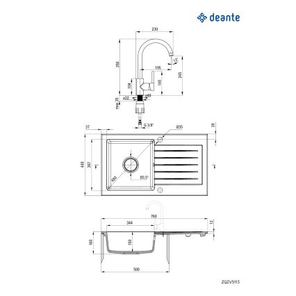 Deante ZQZVT113 - Кухненска мивка ZORBA 76x44 см + смесител за мивка гранит/металик антрацит