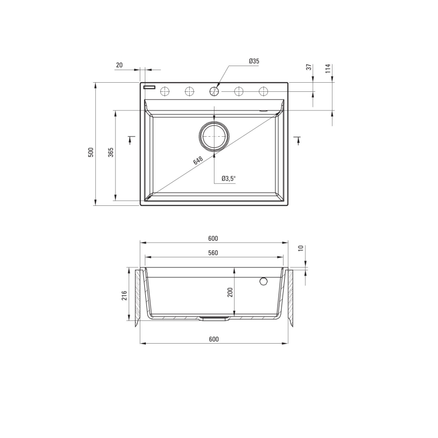 Deante ZRC_210A - Кухненска мивка CORIO 50x60 см гранит/графит