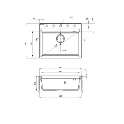 Deante ZRC_S10A - Кухненска мивка CORIO 50x60 см гранит/сив металик