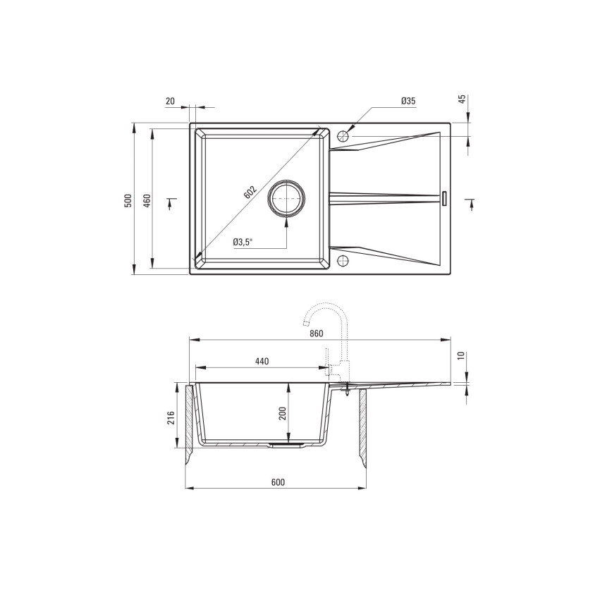 Deante ZRC_S11A - Кухненска мивка CORIO 50x86 см гранит/сив металик