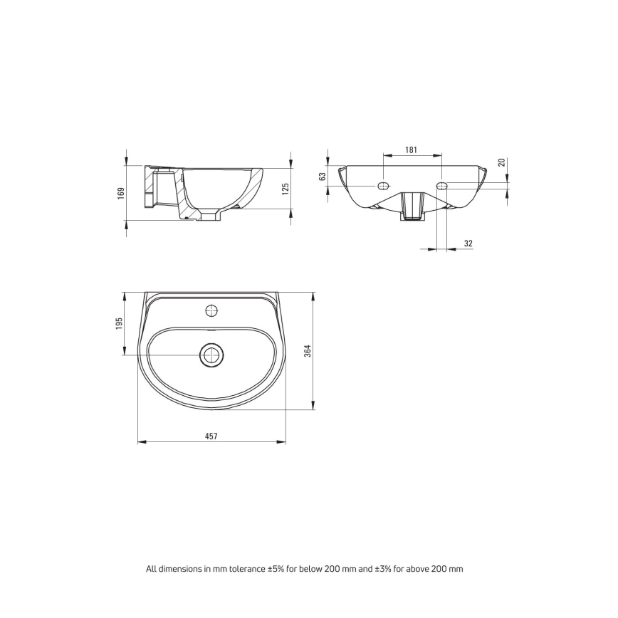 Deante - Конзолна мивка JASMIN 45,7x36,4 + смесител за умивалник LEMON