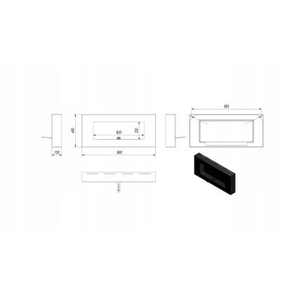 Kratki - Стенен био камина 40x90 см 1,5 kW черен