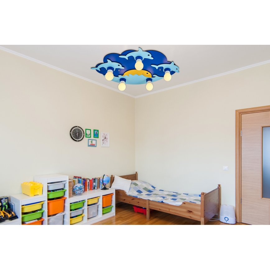 Детска таванна лампа LUCCA 5xE27/24W/230V синя