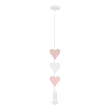 Детски лампион на кабел HEART 1xE27/20W/230V розов/бял