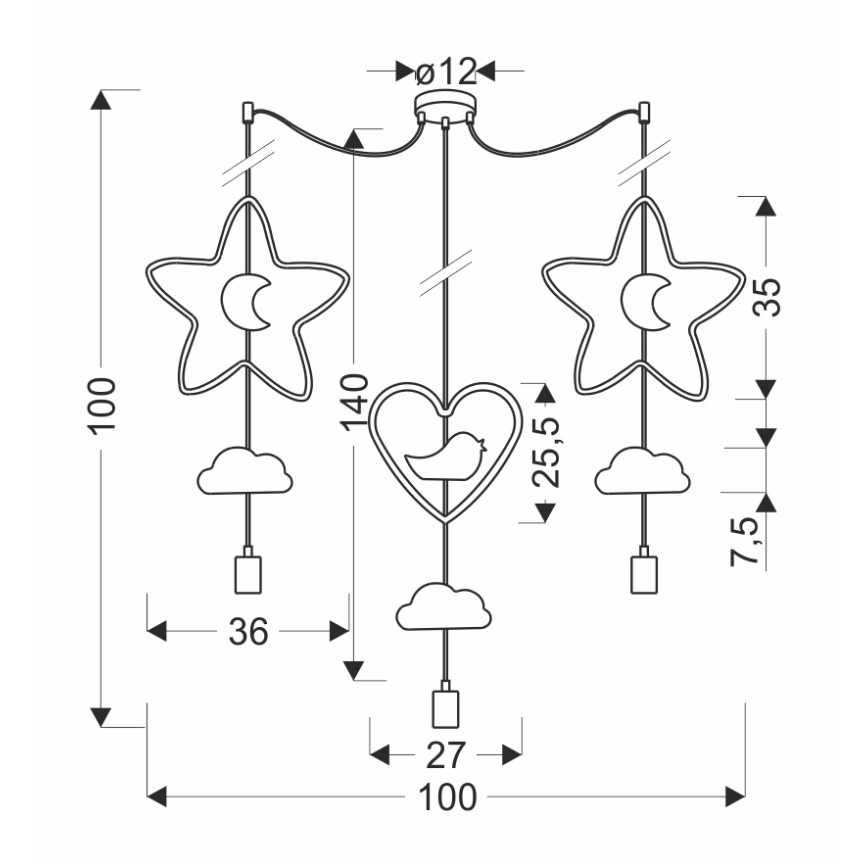 Детски лустер TRIO 3xE27/20W/230V жълт/син/сив