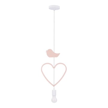 Детски лустър на кабел HEART 1xE27/20W/230V розов/бял