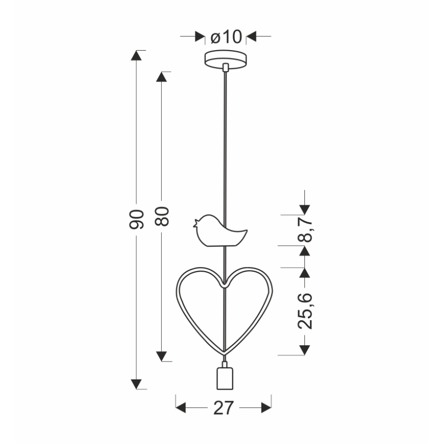 Детски лустър на кабел HEART 1xE27/20W/230V розов/бял