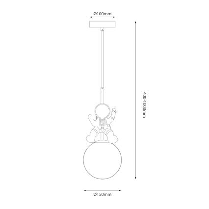 Детски пендел ASTRONAUT 1xE27/60W/230V Ø 15 см златист/бежов