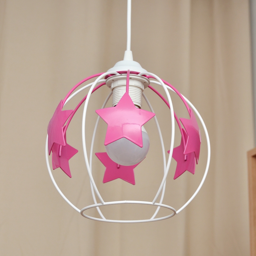 Детски пендел STARS 1xE27/15W/230V розов/бял