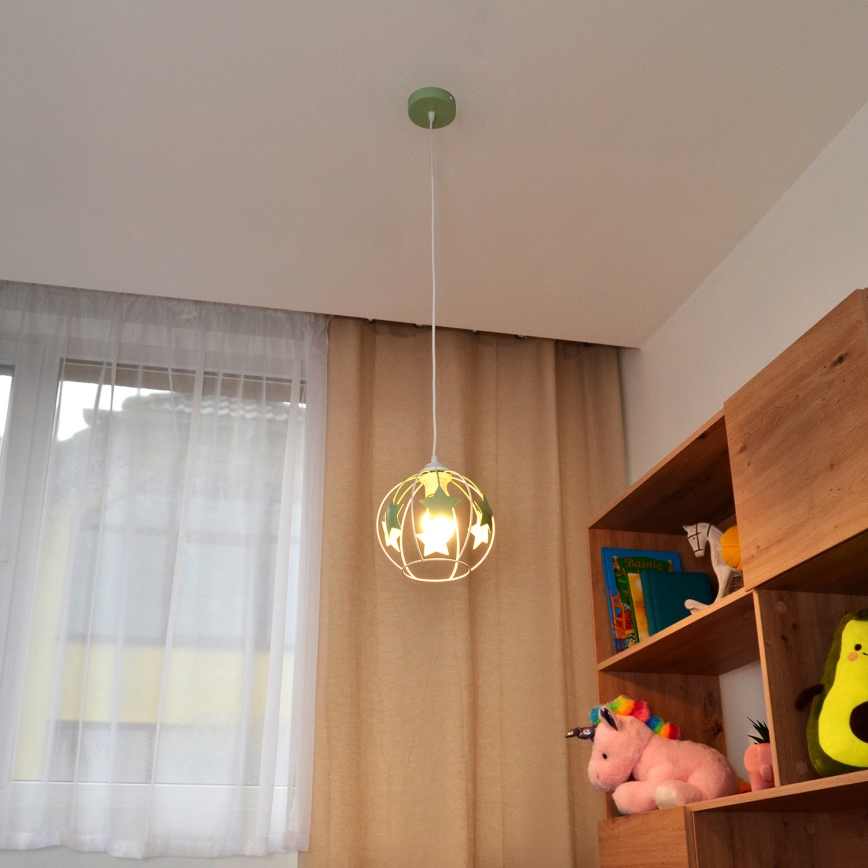 Детски пендел STARS 1xE27/15W/230V зелен/бял