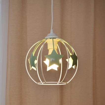 Детски пендел STARS 1xE27/15W/230V зелен/бял