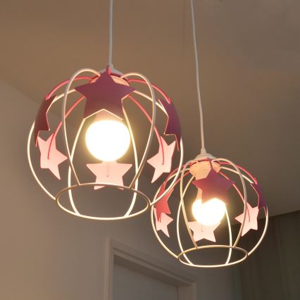 Детски пендел STARS 2xE27/15W/230V розов/бял
