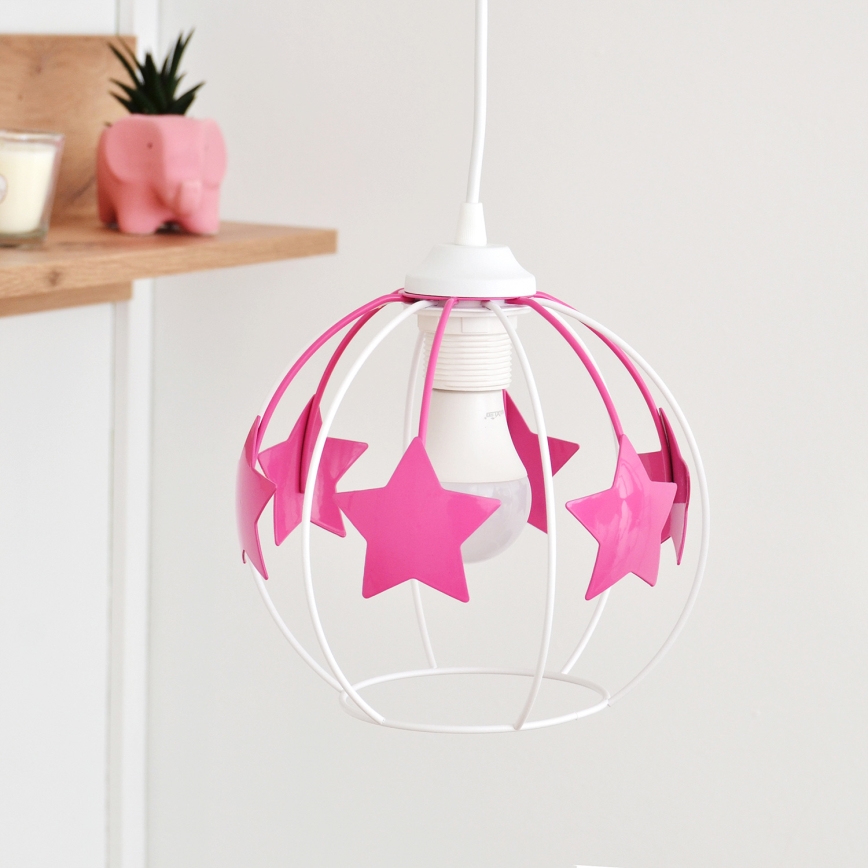 Детски пендел STARS 2xE27/15W/230V розов/бял