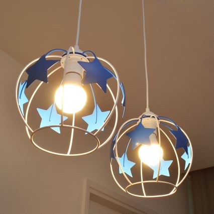 Детски пендел STARS 2xE27/15W/230V син/бял