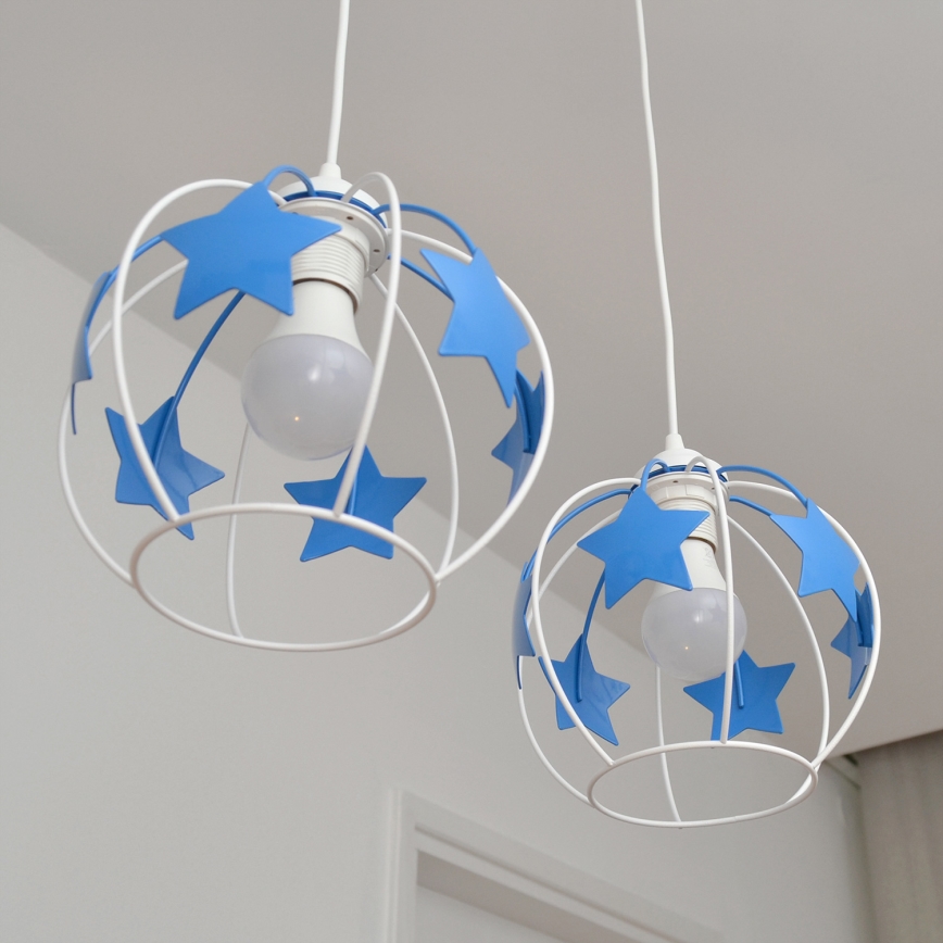 Детски пендел STARS 2xE27/15W/230V син/бял